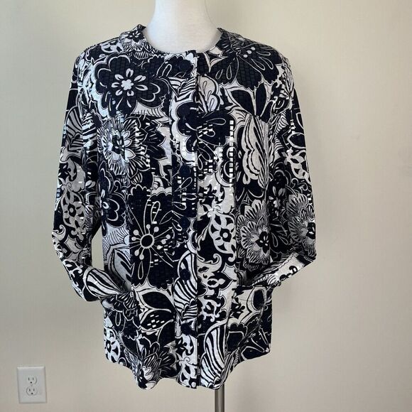 Alfred Dunner Blazer Button Down Clear Vinyl Sequins Pockets Navy White Size 14 - Picture 5 of 15